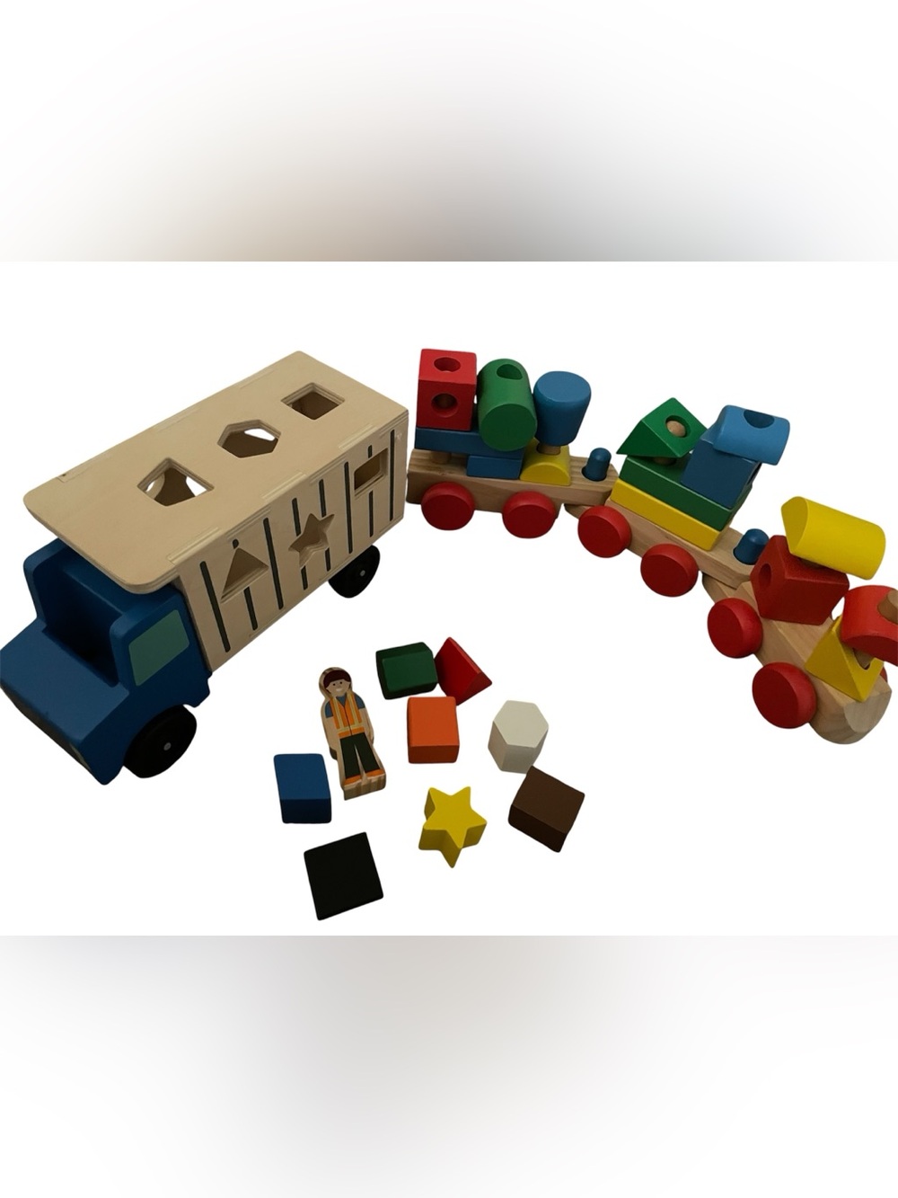 Bundle Melissa & Doug Wooden Shape Sorting Dump Truck and Wooden Train